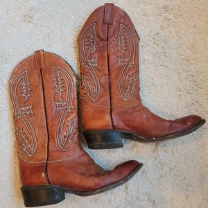 Tony Lama Mens Brown Embroidered Cowboy Boots Size 8.